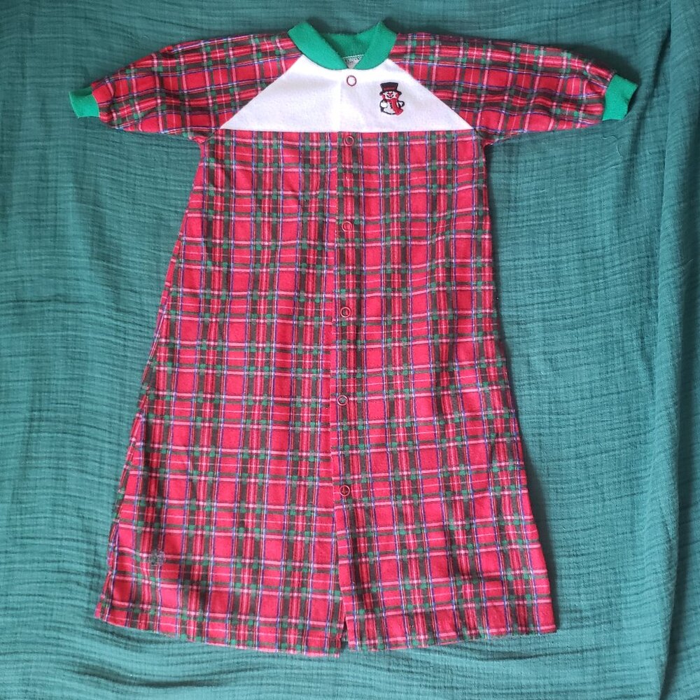 Baby Bliss Infant Red and Green Snowman Button-Up Applique Gown - Size 3 Months